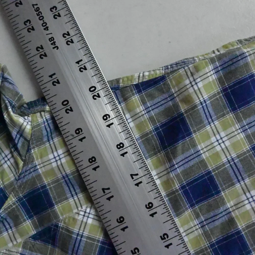 Banana Republic Small Blue Green Plaid‎ Camden Fit S/S Button Front Mens Shirt
